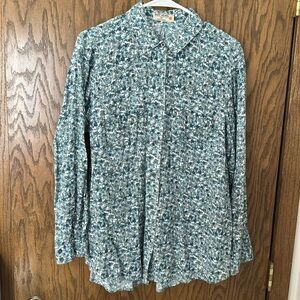 Ruff Hewn Women's Blue Floral Long Sleeve Button Down Shirt Plus Size 1X